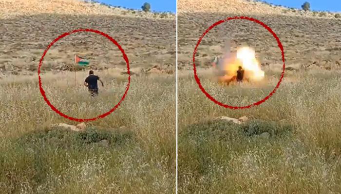 Yer: Batı Şeria!  Filistin bayrağını yırtmaya çalışan İsrail askeri işte böyle havaya uçuruldu: Tüyler ürperten anlar!